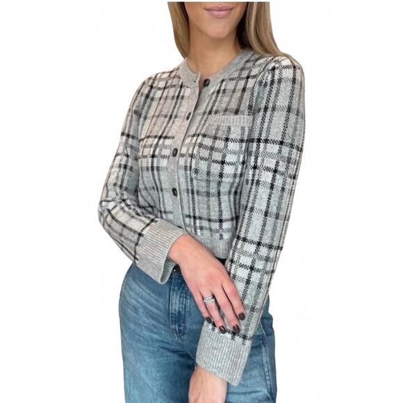NEW NAADAM luxe plaid jacquard cardigan in grey